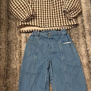 Kids Checkered Top and Denim Pants Set